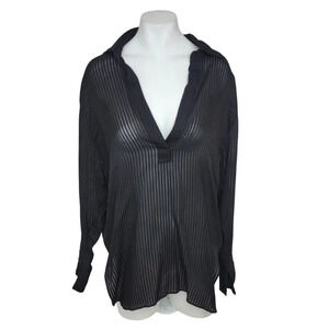 Zara  Bamboo Fibre Sheer Striped Oversized Top